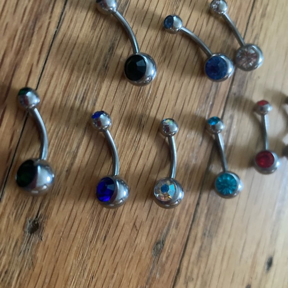 NEW stainless steel body jewelry assorted rhinestone colors 9 in all plus charm - Picture 2 of 3